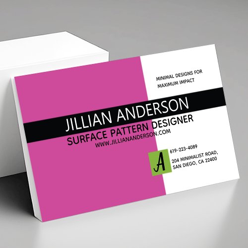 Modern Minimalist Pink and Black Business Card