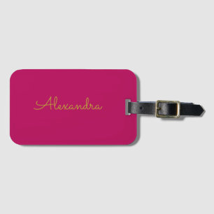 Modern Minimalist Pink and Gold Script Luggage Tag