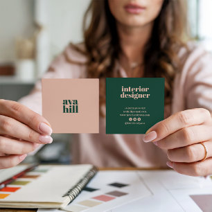 Modern minimalist pink and green professional logo square business card