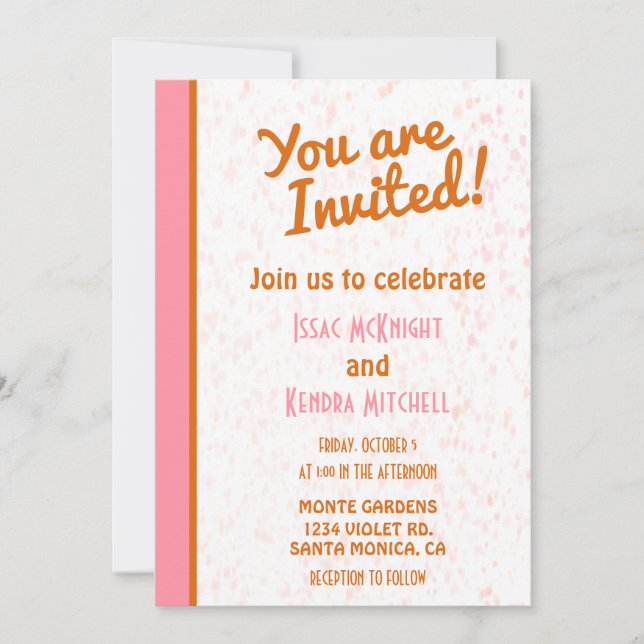 Modern Minimalist Pink and Orange  Invitation (Front)