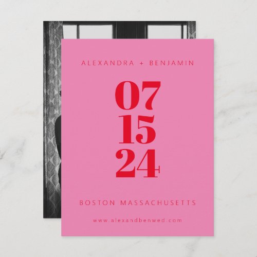 Modern Minimalist Pink and Red Full Photo  Save The Date