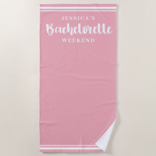 Modern Minimalist Pink Bachelorette Weekend Beach Towel