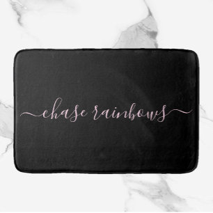 Modern Minimalist Pink & Black CHASE RAINBOWS Bath Mat
