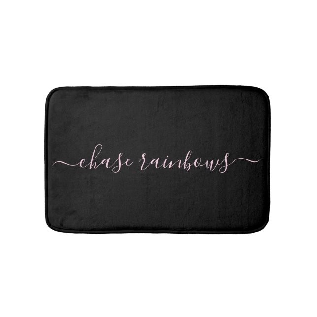 Modern Minimalist Pink & Black CHASE RAINBOWS Bath Mat (Front)