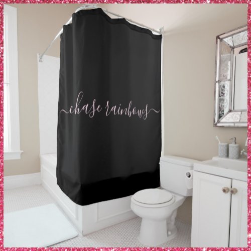 Modern Minimalist Pink  Black CHASE RAINBOWS Shower Curtain