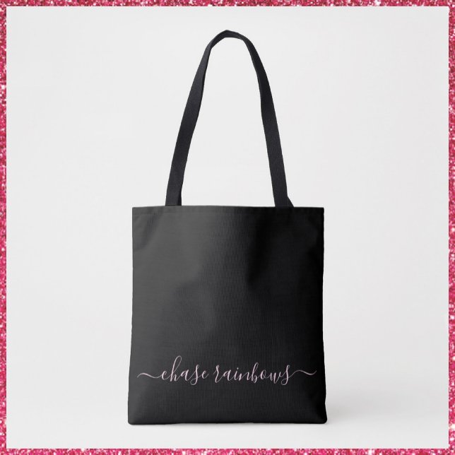 Modern Minimalist Pink & Black CHASE RAINBOWS Tote Bag (Creator Uploaded)