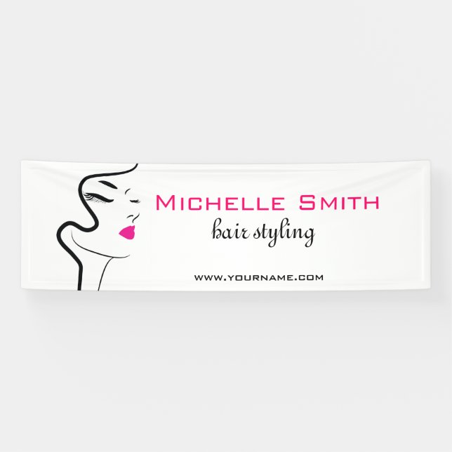 Modern Minimalist Pink Black Hair Beauty Salon  Banner (Horizontal)