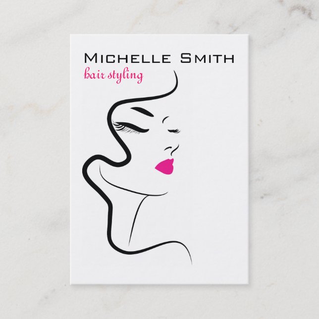 Modern Minimalist Pink Black Hair Beauty Salon  Business Card (Front)