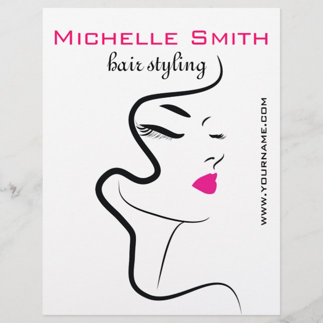 Modern Minimalist Pink Black Hair Beauty Salon  Flyer (Front)