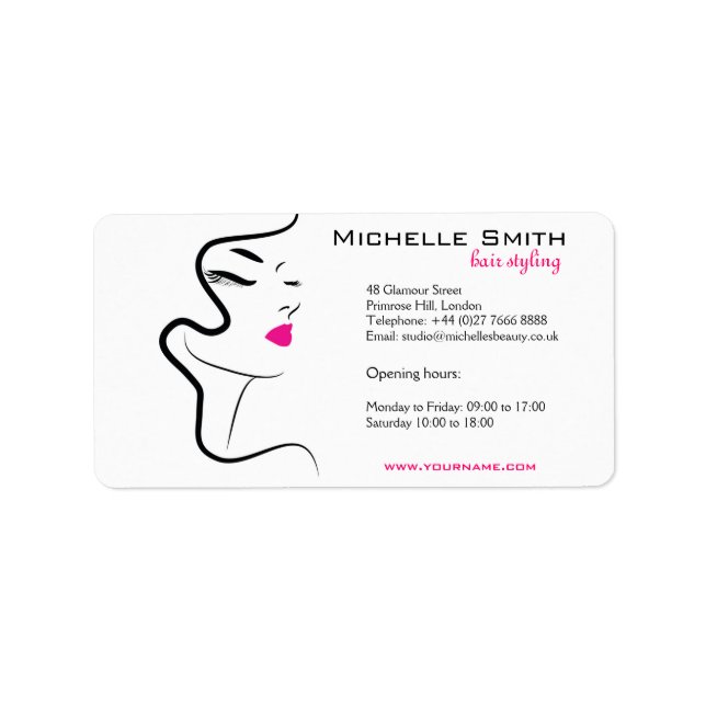 Modern Minimalist Pink Black Hair Beauty Salon  Label (Front)