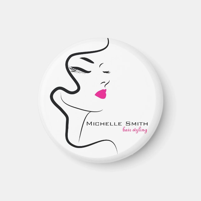 Modern Minimalist Pink Black Hair Beauty Salon  Magnet (Front)