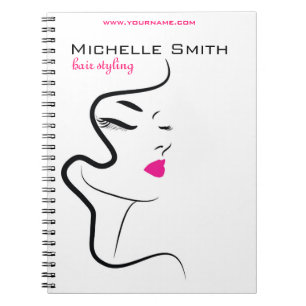 Modern Minimalist Pink Black Hair Beauty Salon Notebook