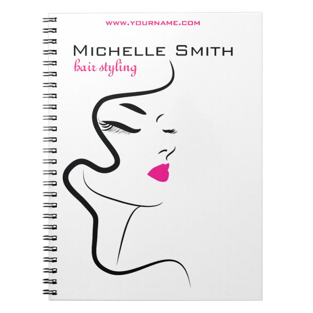 Modern Minimalist Pink Black Hair Beauty Salon  Notebook (Front)