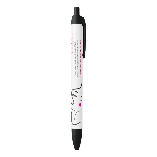 Modern Minimalist Pink Black Hair Beauty Salon  Pen (Bottom (Vertical))
