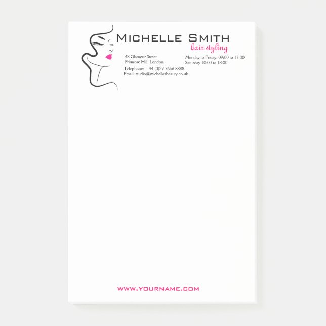 Modern Minimalist Pink Black Hair Beauty Salon  Post-it Notes (Front)