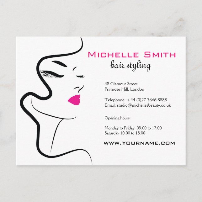 Modern Minimalist Pink Black Hair Beauty Salon  Postcard (Front)