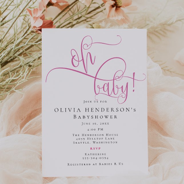 Modern Minimalist Pink Calligraphy Baby Shower Invitation (Creator Uploaded)