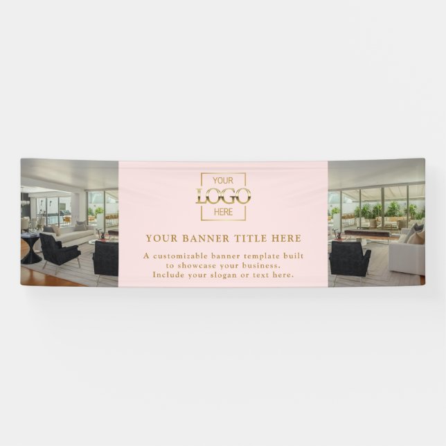 Modern Minimalist Pink Custom Business Logo  Banner (Horizontal)