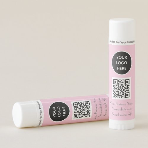 Modern Minimalist Pink Custom logo QR Code Lip Balm