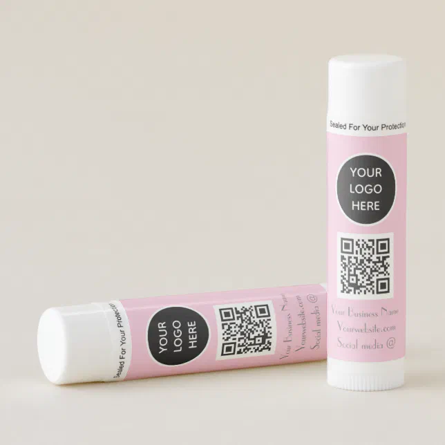Modern Minimalist Pink Custom logo QR Code Lip Balm | Zazzle