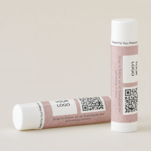 Modern Minimalist Pink Custom logo QR Code Lip Balm