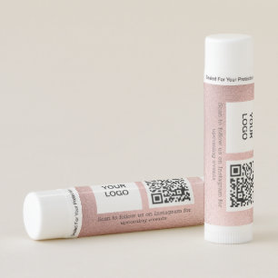 Modern Minimalist Pink Custom logo QR Code Lip Balm