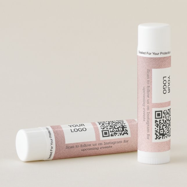 Modern Minimalist Pink Custom logo QR Code Lip Balm (Front)