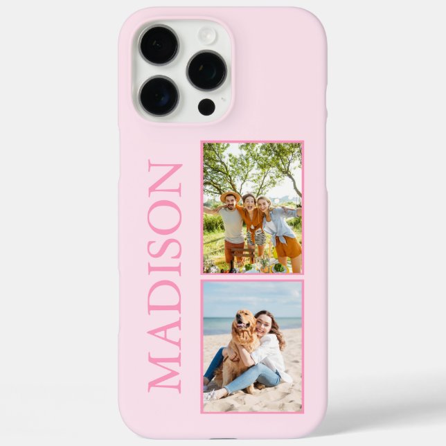 Modern Minimalist Pink Custom Photo Monogram Case-Mate iPhone Case (Back)