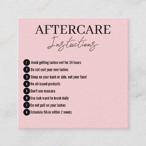 Modern Minimalist Pink Eyelashes Aftercare Card 