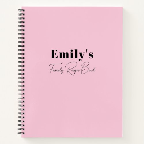 Modern Minimalist Pink Family Recipe  Notebook