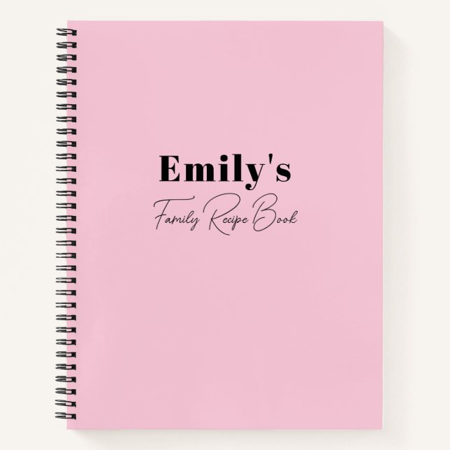 Modern Minimalist Pink Family Recipe  Notebook (Front)