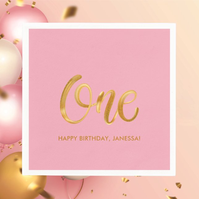 Modern Minimalist Pink First Birthday Napkins (Napkins)