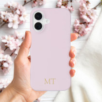 Modern Minimalist Pink Gold Initial Monogram iPhone 16 Case