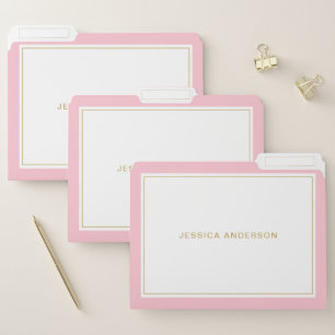 Modern Minimalist Pink Gold Name File Folder