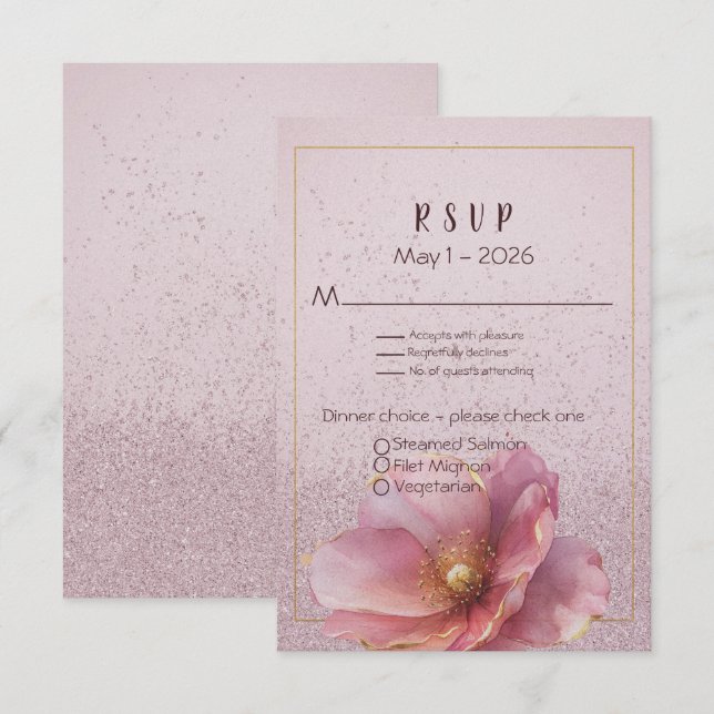 Modern Minimalist Pink Gold Wedding  RSVP Card (Front/Back)