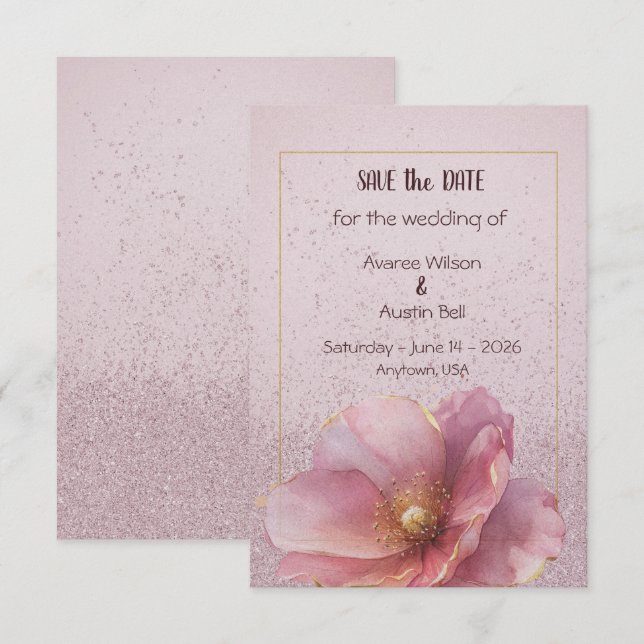 Modern Minimalist Pink Gold Wedding Save the Date (Front/Back)