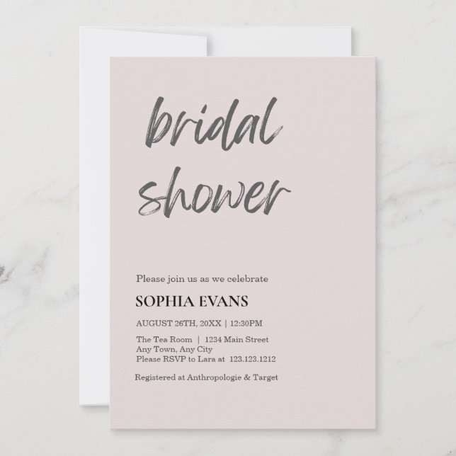 Modern Minimalist Pink Gray Bridal Shower Invitation (Front)