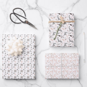 Modern Minimalist Pink & Gray Christmas Watercolor Wrapping Paper Sheets