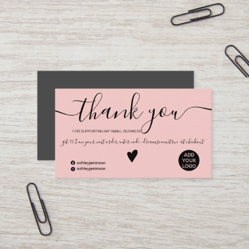 Modern minimalist pink gray order thank you business card