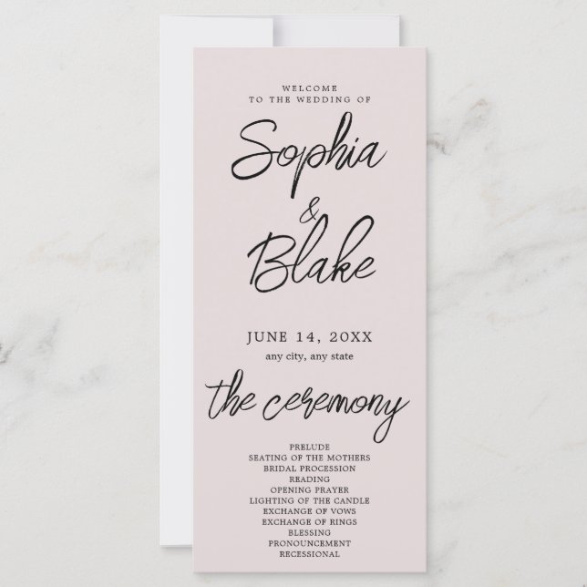 Modern Minimalist Pink Gray Wedding Program (Front)