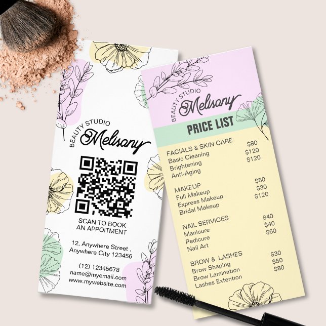 Modern Minimalist Pink Green Gold Floral Line Art  Rack Card (Creator Uploaded)