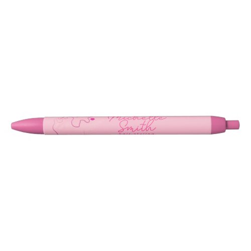 Modern minimalist pink hair styling wavy hairstyle black ink pen