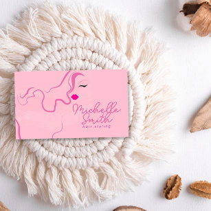 Modern minimalist pink hair styling wavy hairstyle business card