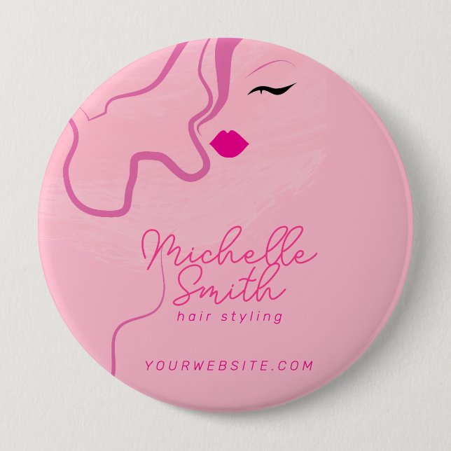 Modern minimalist pink hair styling wavy hairstyle button (Front)