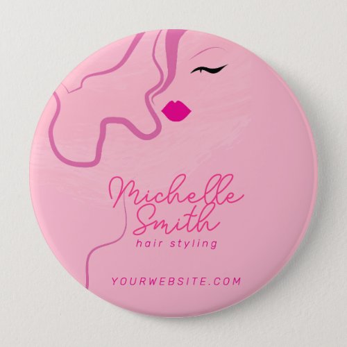 Modern minimalist pink hair styling wavy hairstyle button