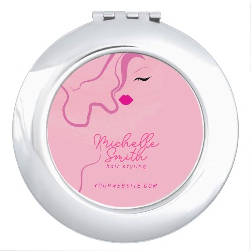 Modern minimalist pink hair styling wavy hairstyle compact mirror