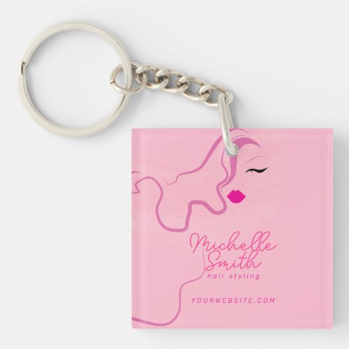 Modern minimalist pink hair styling wavy hairstyle keychain