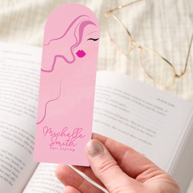 Modern minimalist pink hair styling wavy QR Bookmarks (Hand)