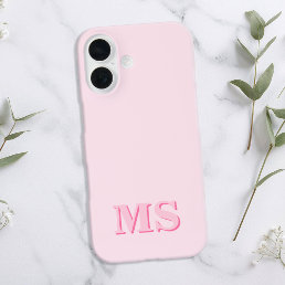 Modern Minimalist Pink Initial Monogram iPhone 16 Case