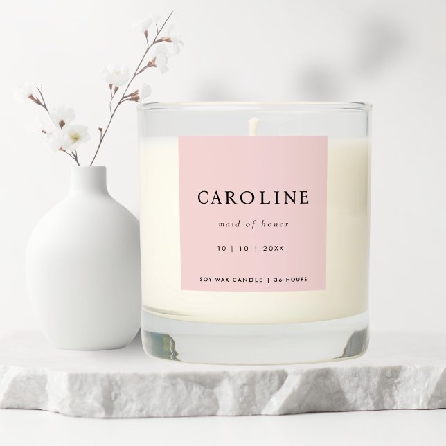 Modern Minimalist Pink Maid Of Honor Name Scented Candle (Creator Uploaded)